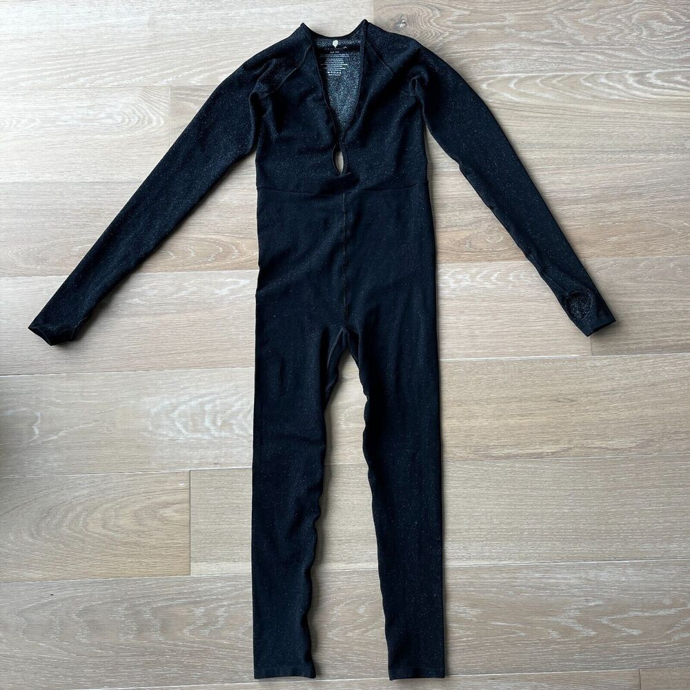 Free People Flash Forward Black Jumpsuit One Piece Sparkly XS/Small